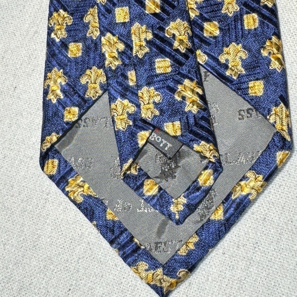 Robert Talbott Silk Tie Mens OS Navy Gold Fleur De Lis‎ Italian Luxury Classic - Picture 4 of 5